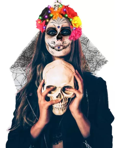 2 Diadema Flores Catrina Para Dia Muertos Accesorio Disfraz