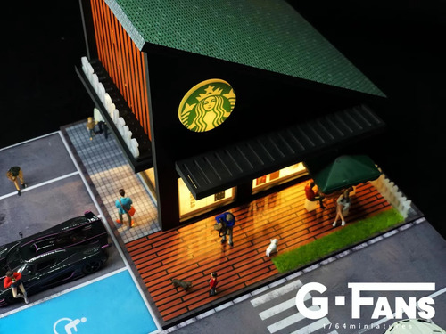 Diorama Starbucks Cafetería Escala 1/64 Luz Led Hot Wheels