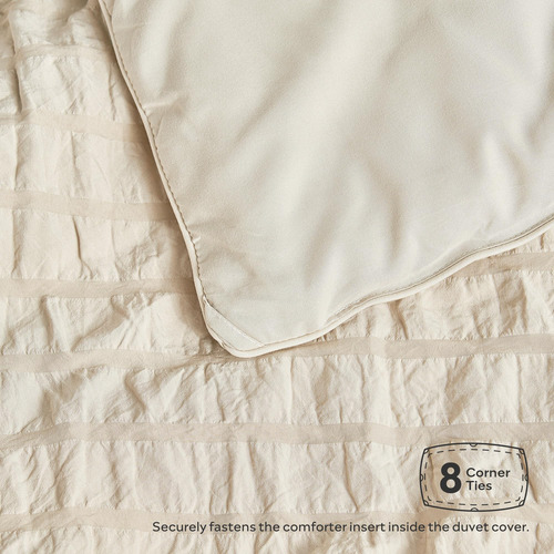 Juego De Edredón Seersucker Matrimonial Gris Crema 7 Piezas