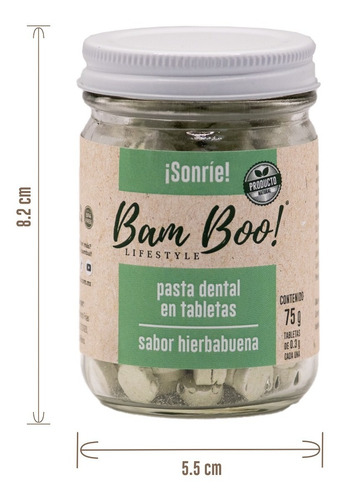 Imagen 3 de 7 de Frasco Pasta Dental Sólid Hierbabuena 75g Bam Boo! Lifestyle