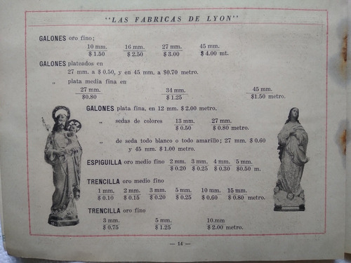 Antiguo Catálogo De Las Fábricas De Lyon Objetos Religiosos (Usado)