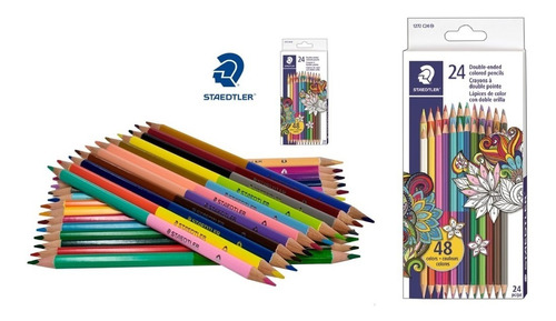 24 Lapices Doble Color ( 48 Colores) Largos Staedtler