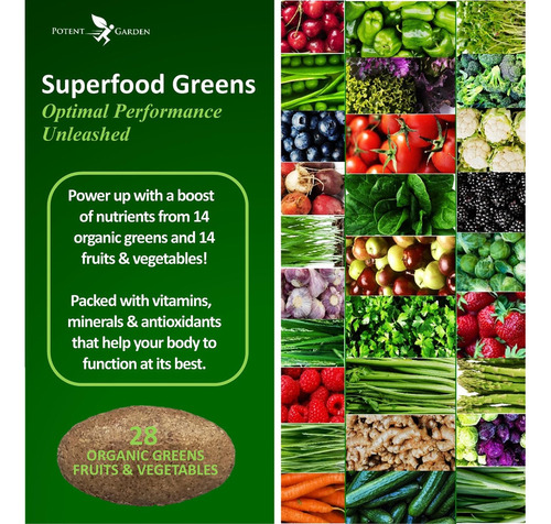 Potent Garden Paquete De 2 Superalimentos Orgánicos, Suplem