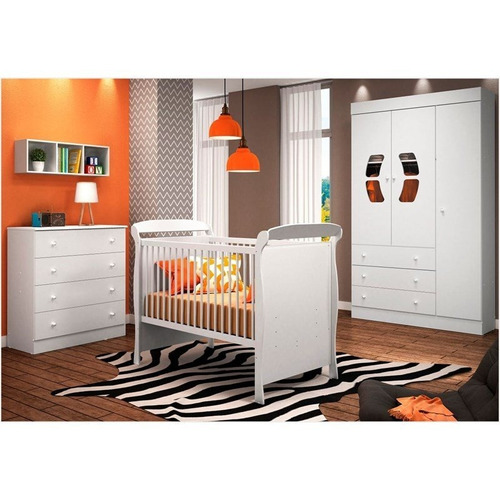 Jogo De Quarto Infantil Belly Com Berço Cama Cristal Branco 