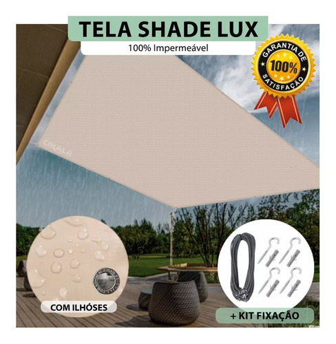 Tela Shade Lux Impermeável Área Gourmet Areia 3x2 M + Kit