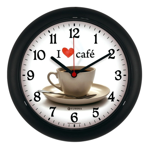 Relógio De Parede Eurora Cozinha Café Preto 6586
