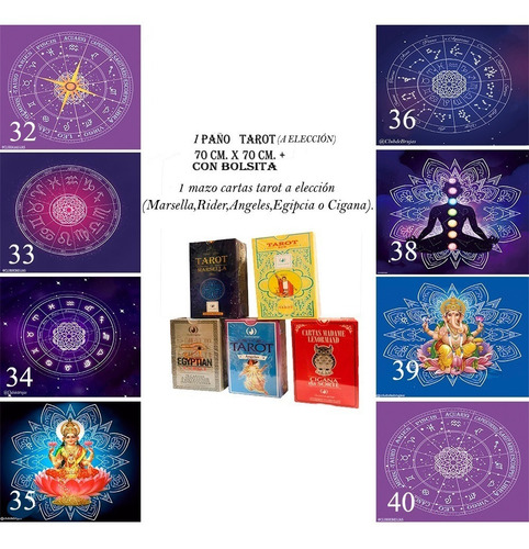 Imagen 5 de 9 de Pack Tarot Combo Paño Mazo Palo Santo Cuarzos