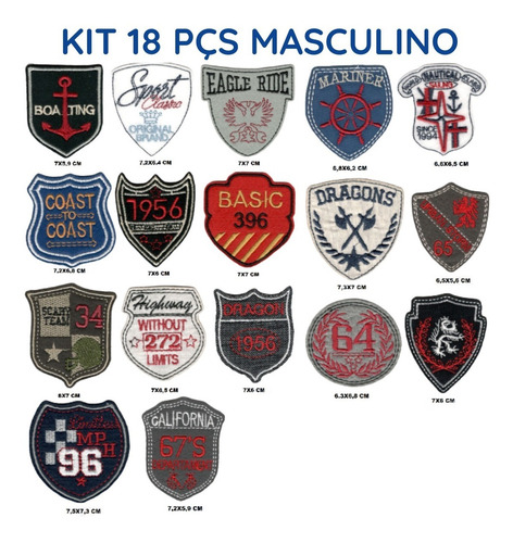 Imagem 1 de 5 de Kit 18 Pçs Bordado Termocolante Aplique Masculino Adulto