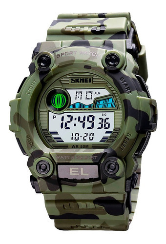 Reloj Skmei 1633 Militar Sumergible Crono Camuflado Verde Color de la correa Verde camuflaje Color del fondo Blanco