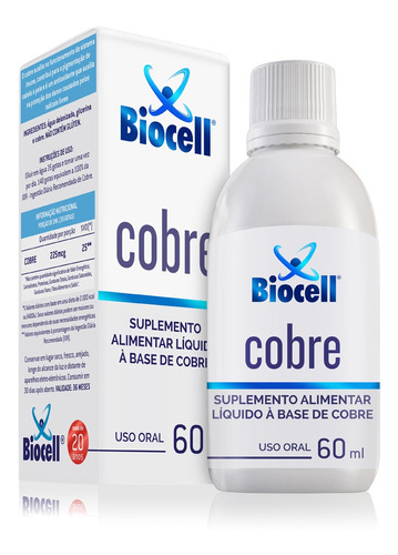 Cobre Ionizado 60ml Biocell - Suplemento Alimentar 