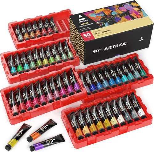 Arteza Pintura Acrylica Metalica 50 Piezas Con 12 Ml