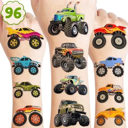 96pcs Monster Truck Tatuajes Temporales Para Niños, Suminist