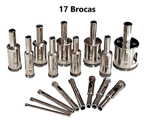 Kit 13 Brocas Diamantadas Fura Vidros Espelho Piso Ceramica