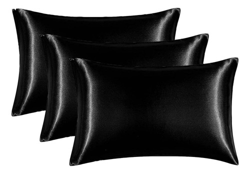 Funda Almohada Satin Tipo Seda Set 3 Unidades 50x76cm Color Negro