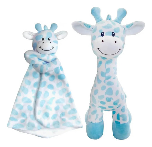 Girafa Bicho De Pelúcia 40cm E Naninha Buba Azul Paninho De 