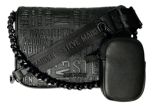 Bolsa Steve Madden Original Negro Con Monedero Do339015 Negro Grabado Negro Negro