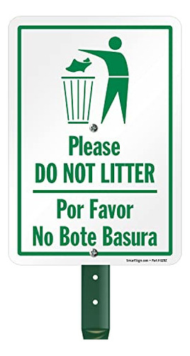 Señal Bilingüe Césped  Por Favor No Bote Basura , 