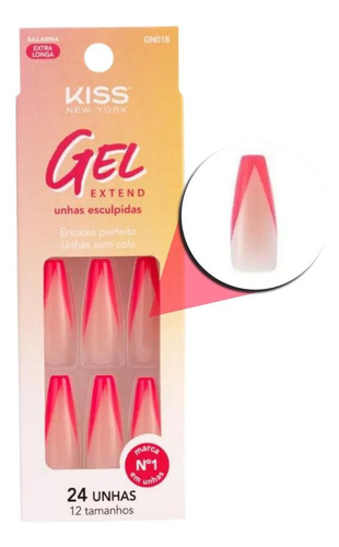 Unhas Postiças Kiss Ny Gel Extend Bailarina Com 24un Gn01b