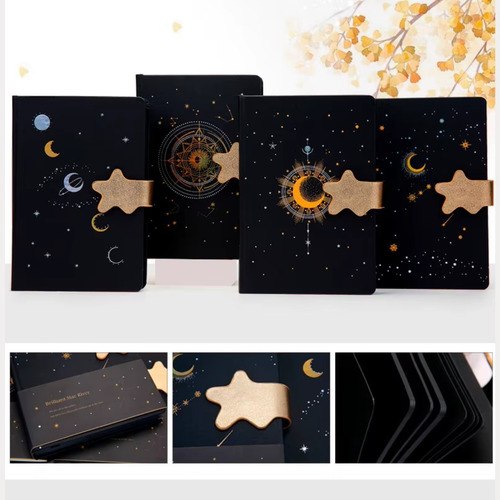 Libreta 100 H Negras Universo Estrellas Broche Magnético Solar