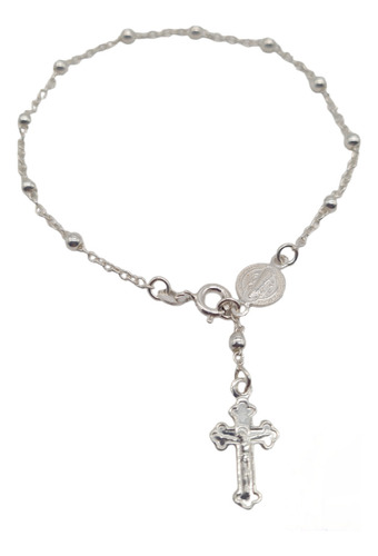 Pulsera San Benito Y Cruz  Mujer- Plata Fina Italiana 925