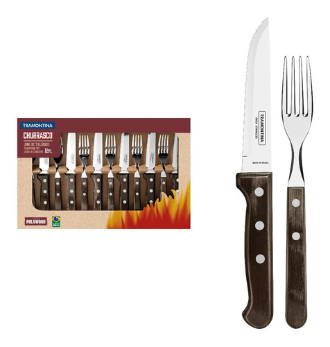 Faqueiro Para Churrasco Inox Tramontina 12 Pç Polywood Cas