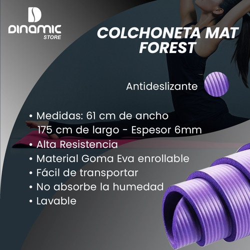 Imagen 3 de 5 de Colchoneta Mat Forest Yoga Fitness Pilates Enrollable