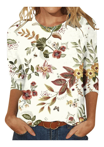 Camiseta Holgada Estampada S Para Mujer, Blusa De Manga 3/4