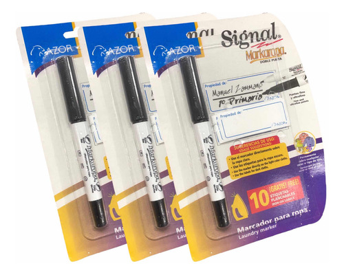 3x Marcador Azor Ropa Tela Doble Punta +10x Etiqueta Plancha