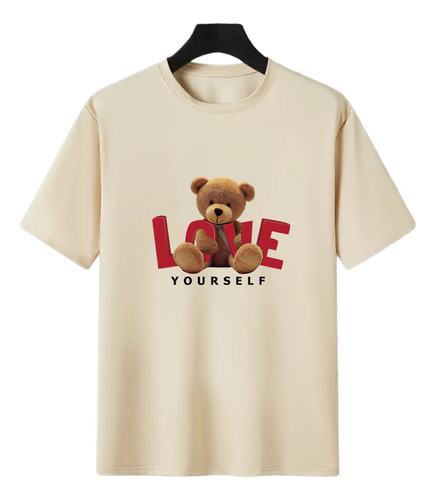 Camiseta Casual Con Estampado De Eslogan De Oso Para Mujer