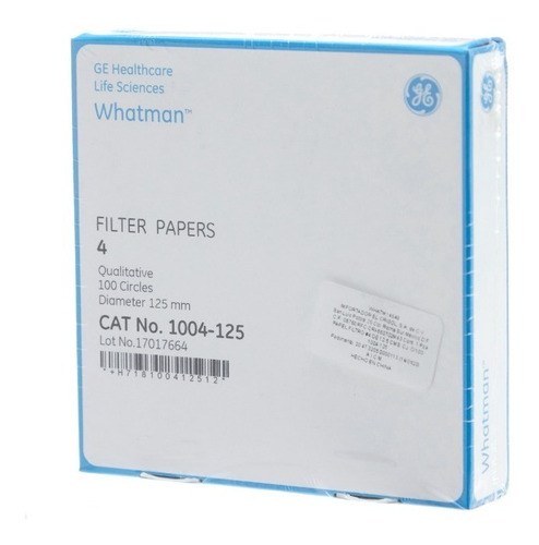 Papel Filtro No. 4 De 12.5 Cm C/100 Whatman