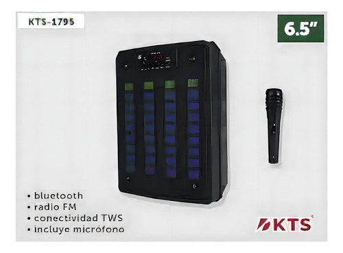 Bocina Bafle Radio Microfono Bluetooth 6.5in Tws Rgb Fm 4pzs Color Negro