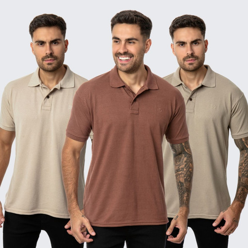 Kit 3 Camisas Masculinas Polo Piquet Casual Elegance