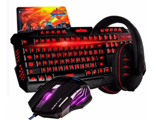 Combo Gamer Teclado + Headset + Mouse Soldado + Mousepad