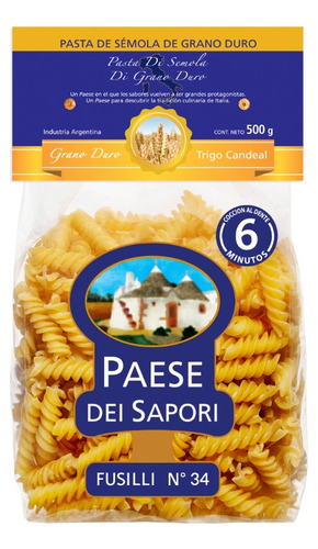 Pastas Paese Dei Sapori Fusilli N~34 Pasta Di Semola 500grs