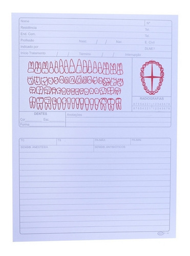 Imagem 1 de 2 de Ficha Clinica Dupla P-04 C/ 100 Unidades - Preven