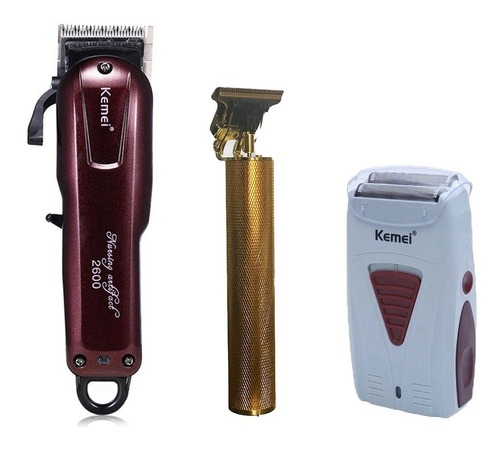 Set Kemei Maquina Cortar Pelo Clipper + Trimmer + Shaver 