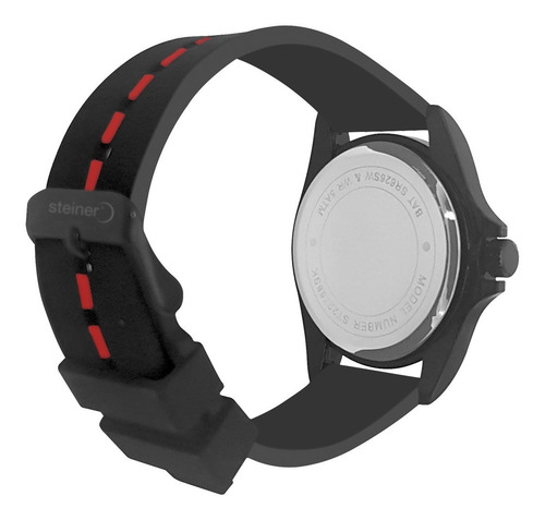 Reloj Steiner Unisex Correa Silicon Negro-rojo 5atm Correa Negro/Rojo Bisel Negro Fondo Negro