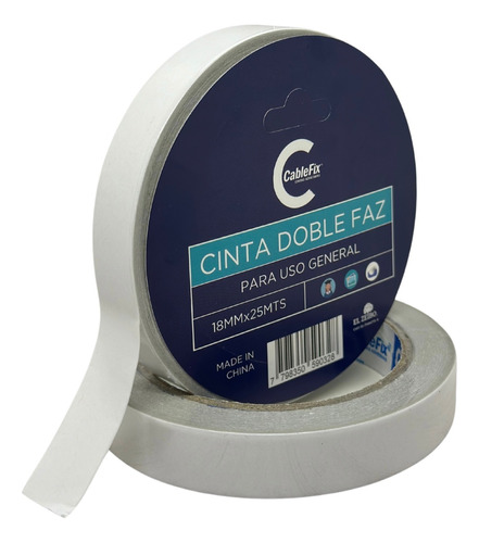 Cinta Bifaz Doble Faz De Papel 18mm X 25 Metros