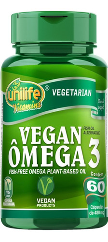 Ômega 3 Ala Vegan Óleo Algas Vegetal Vegano Unilife 60 Caps