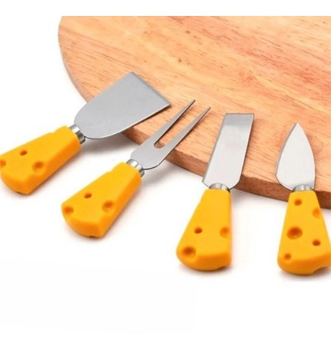 Imagem 7 de 10 de Jogo 4 Pc Para Queijo Facas Espátula Garfo Formato Queijo