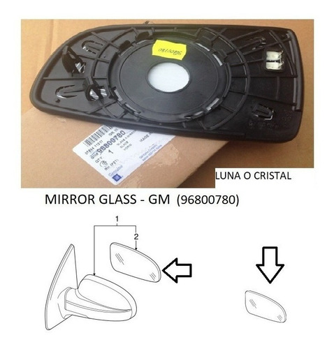 Cristal (luna) Espejo Retrovisor Derecho Aveo Lt 96800780 80