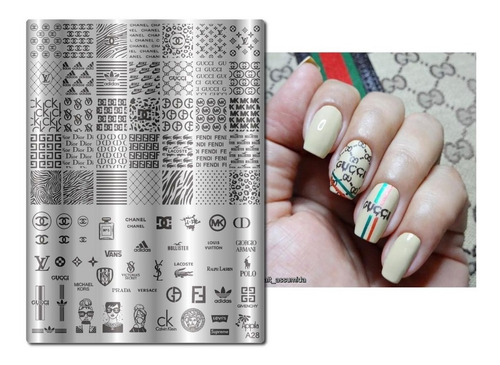 Imagem 3 de 8 de Kit Placas Carimbos Unhas Marcas Famosas Apipila A28