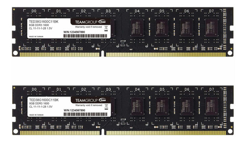 Memoria Ram 16gb Teamgroup Elite Ddr3 Kit (2 X 8gb) 1600mhz (pc3-12800) Cl11 Unbuffered Non-ecc 1.5v Udimm 240 Pin Pc Co