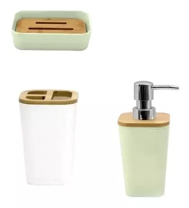 Set de Baño Plástico Bambú (Dispensador, Posacepillos y Jabonera) –  Fielhogar