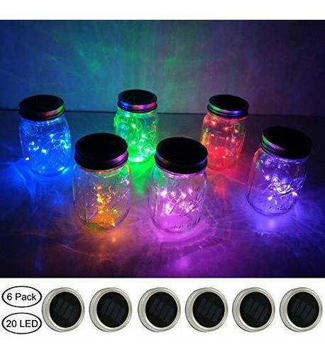 Mason Juego De 6 Luces Solares Para Tarros De Cristal 20 Led