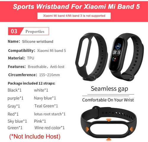Set De 12 Silicona Correa For Xiaomi Mi Band 5