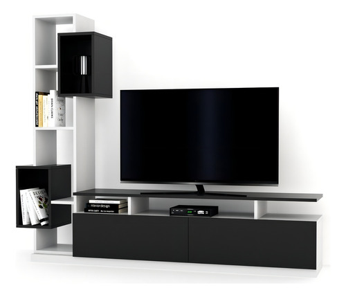 Mesa Para Lcd Led Living Rack Comedor Modular Moderno Color Negro