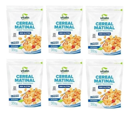 Kit 6x Cereal Matinal S/ Glúten Tradicional Integral Vitalin