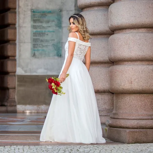 Vestido de noiva civil longo best sale barato