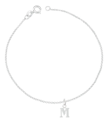 Pulseira Feminina Com Pingente Letra Todas Prata 925 Comprimento 18 Cm Cor M Diâmetro 18 Cm